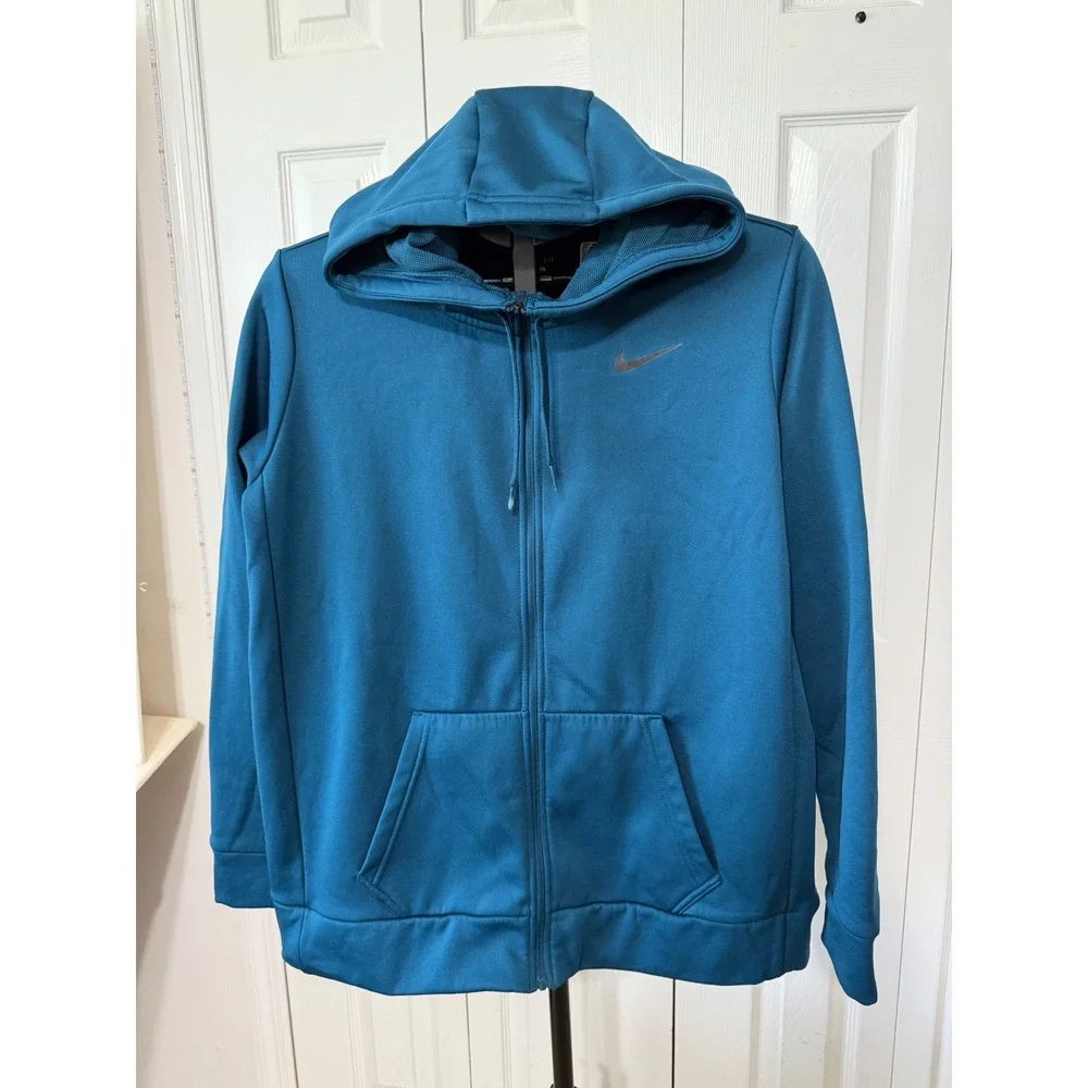 Nike Dri-FIT Full Zip Hoodie Teal Blue Mens Large Athletic Training Sweatshirt